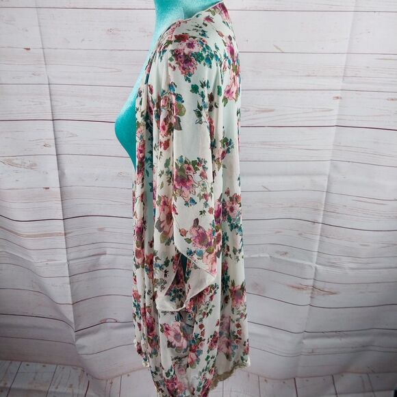 Mason + MacKenzie Pink Floral Open Cardigan Womens Size Medium Dolman Sleeves - Picture 5 of 11